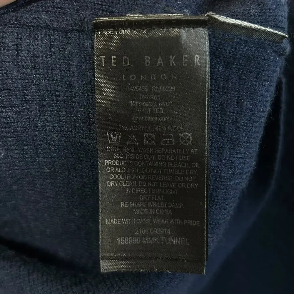 Ted Baker Quarter Zip Wool Blend Jumper Sweater Mens Sz 4 (L) Navy Club Luxury